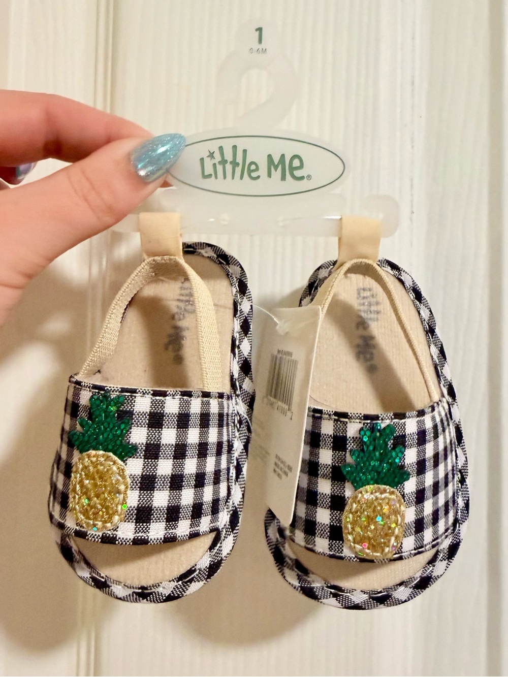 Little Me Baby Girls Gingham Pineapple Sandals Shoes Size 1 0 6M NWT